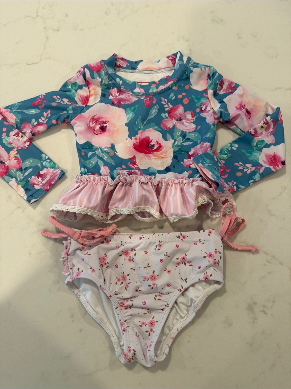 cheeky plum Floral Long-Sleeve Rashguard Set - Teal & Pink